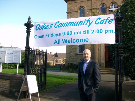 Cllr Cahal Burke visits the new Oakes Community Cafe