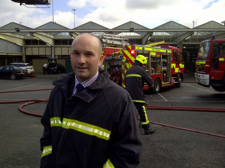 Cllr Cahal Burke visits Huddersfield Fire Station.