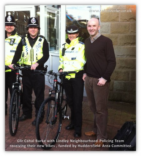 Cllr Cahal Burke with Lindley Neighbourhood Policing Team 